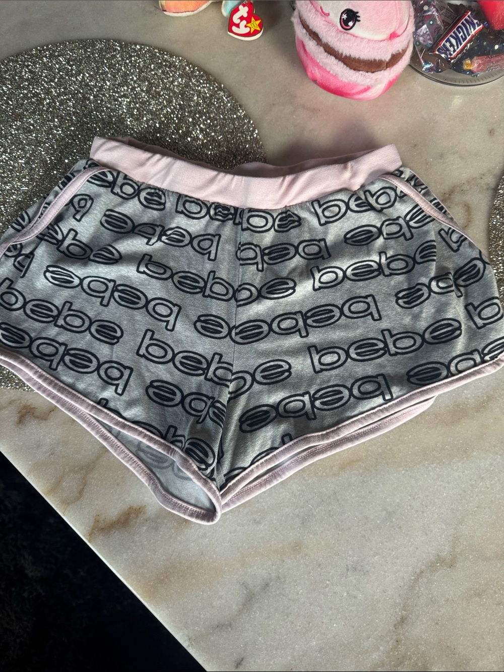 bebe Gray Lounge Shorts with Pink Trim
